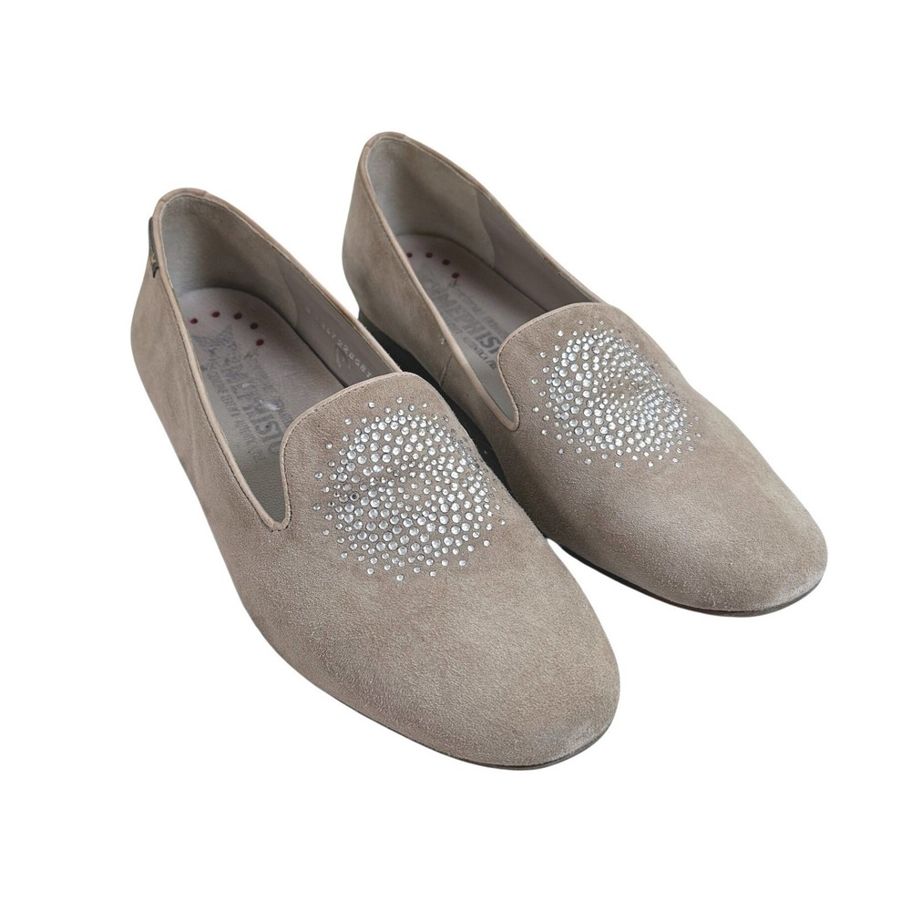 Mephisto Taupe Beige Suede Rhinestone Slip On Flat Loafers 6.5